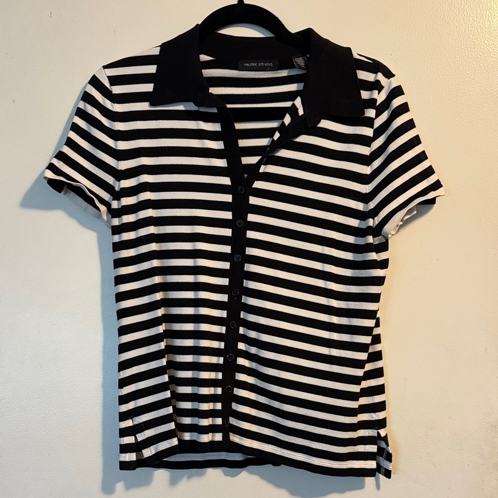 Valerie Stevens Black and White Striped Button-Up Shirt